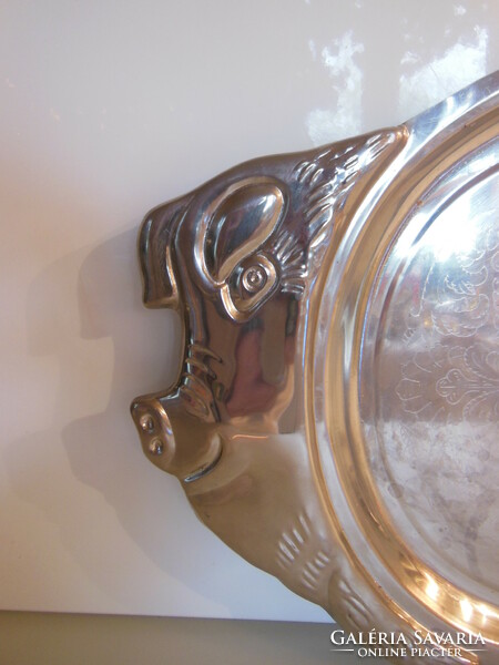 Tray - piggy bank - 42 x 25 cm - engraved metal - dimly close up with cup ring