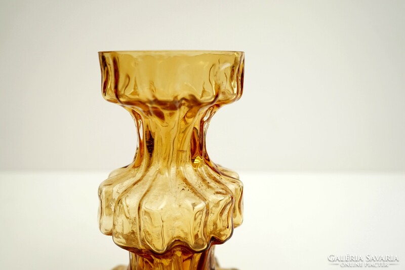 Mid century yellow ingrid glass vase / retro glass vase