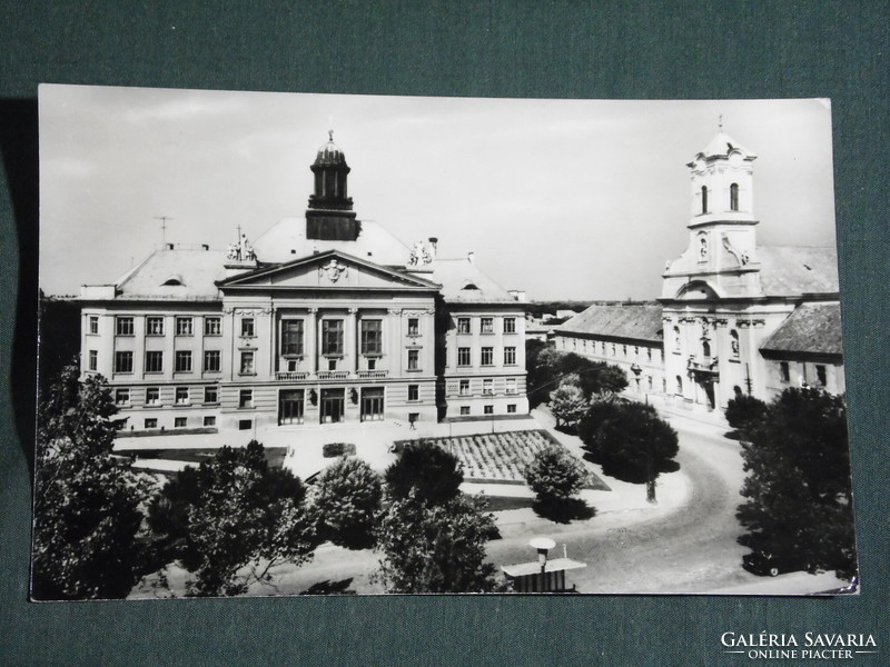 Postcard, Kecskemét, Komsomol square, gymnasium view, 1971