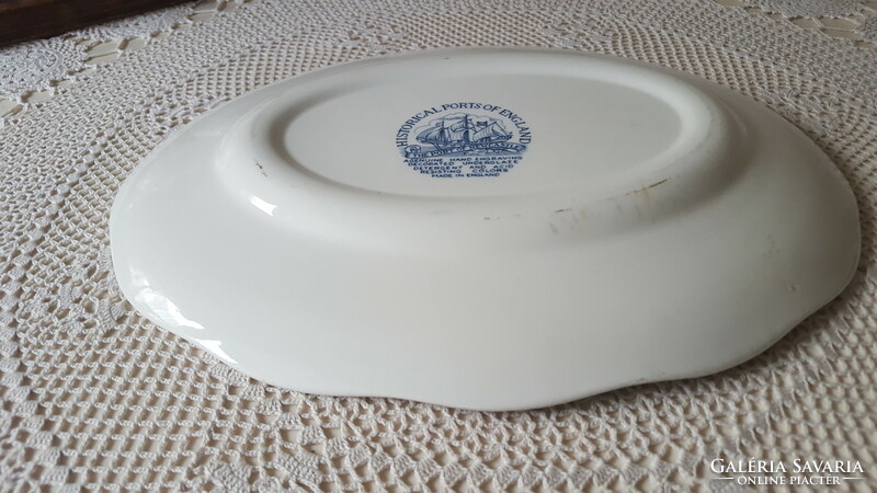 Beautiful English porcelain oval serving bowl with a sailing scene