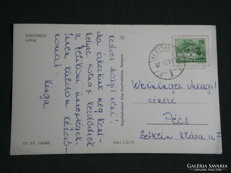 Képeslap,Postcard, Keszthely, móló,kikötő látkép madártávlatból,1967