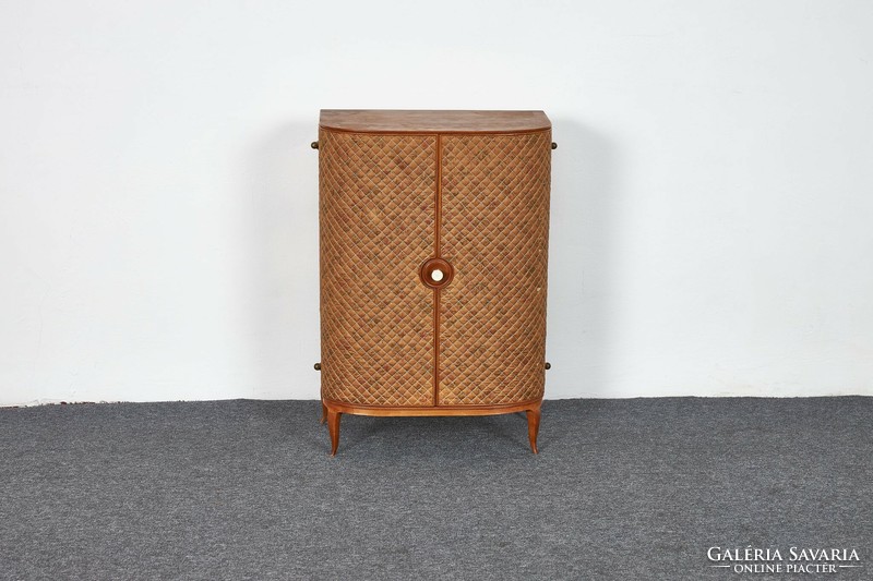Vintage Art Deco-Nouveau Upholstered Bar Cabinet in the Style of Josef Frank 1940s Austria