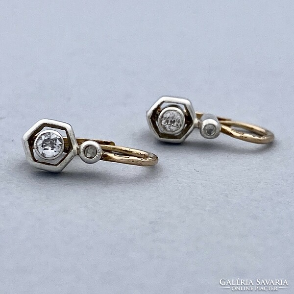14K art deco buton earrings with brilles ca.0.20 Ct.