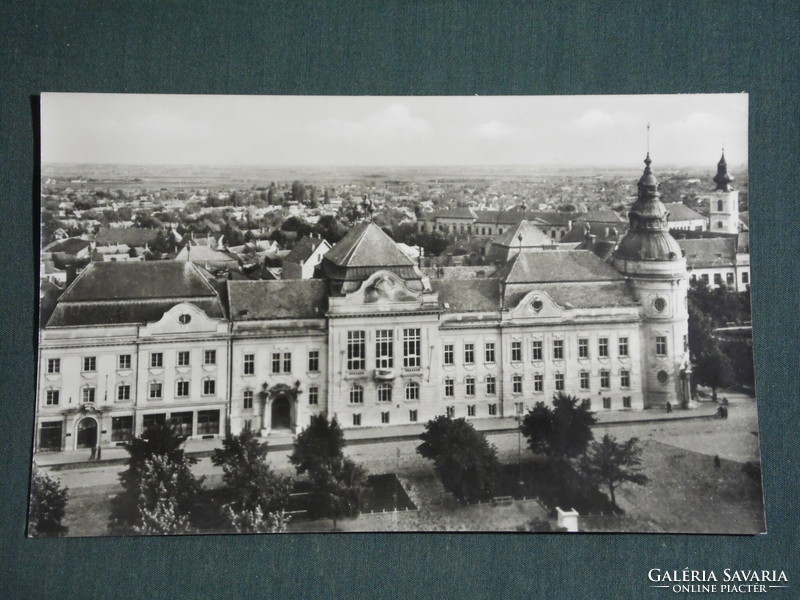 Postcard, bird's-eye view of Szentes, town hall, council house, 1950-60