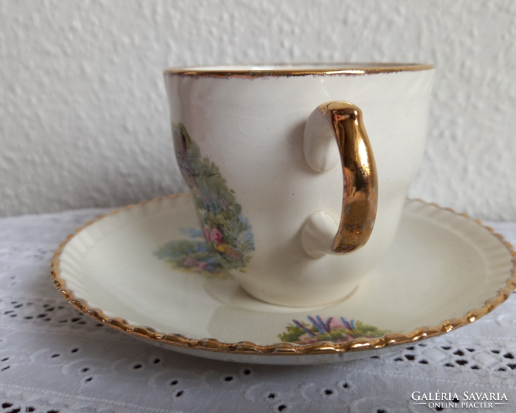 Collectable English countryside scenic earthenware cup + base (Staffordshire)