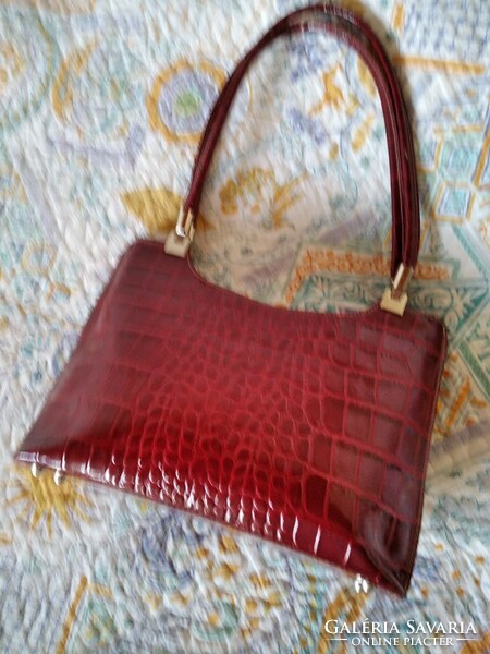 Burgundy, cherry-colored lacquer women's bag