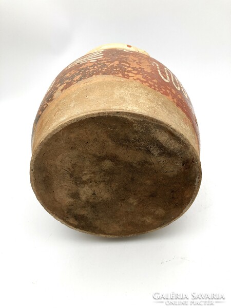 Antik népi kerámia szilke, mázas bödön, m: 23,5 cm