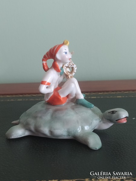 Buratino- old Soviet porcelain pinoccio on turtle with golden key, marked, 10 x 8 cm