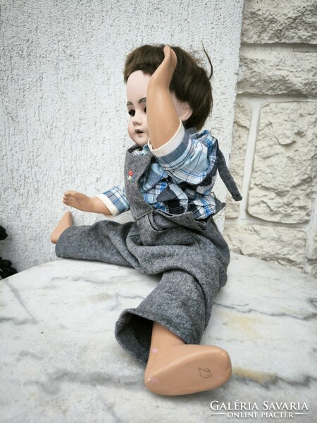 Antique large biscuit porcelain head doll. A.M.Dep German boy doll.