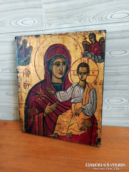 Old hand painted wood icon