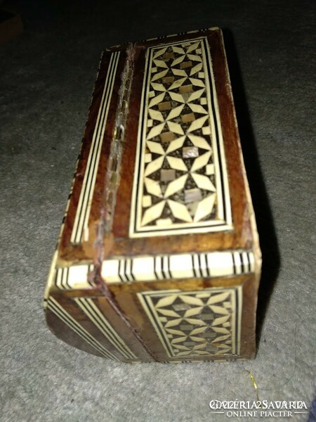 Wooden chest with mother-of-pearl and bone inlay, inlaid jewelry box