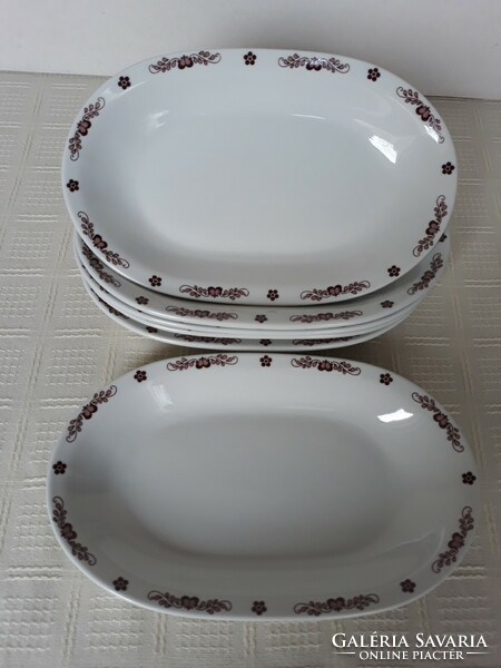 6 Great Plains porcelain hot dog bowls with a brown Hungarian pattern