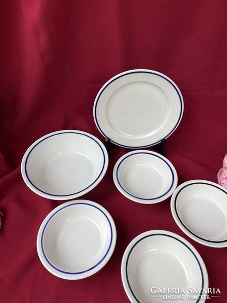 Alföld Alföldi  menzamintás kék csíkos süteményes kompótos tálka ,gulyásos tányér nosztalgia darab