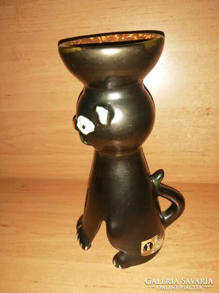 Iparművész kerámia art deco mécsestartó cica, macska - 24 cm magas