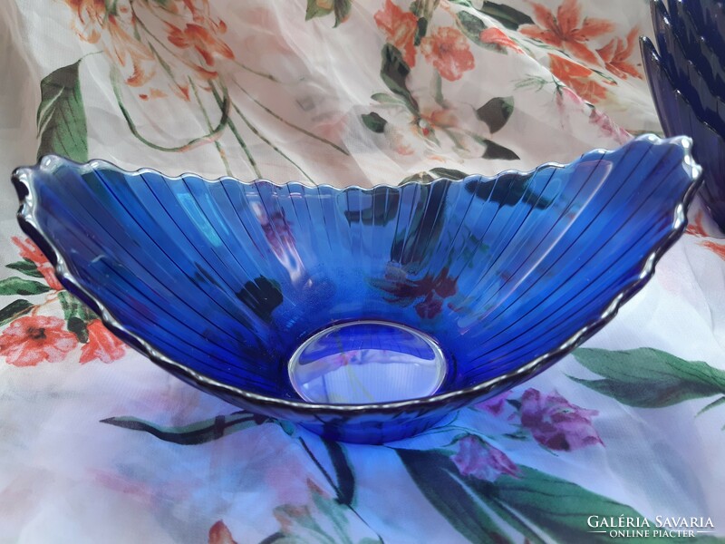 Cobalt blue French glass bowl set face 6 pcs