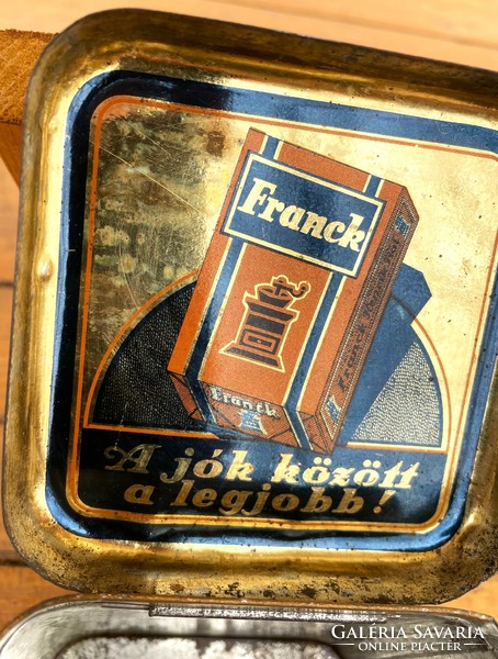 Old rosy French coffee metal, tin box antique