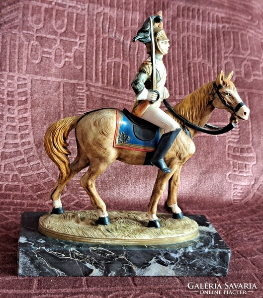 Régi lovas katona szobor, francia dragonyos katona (L4620)