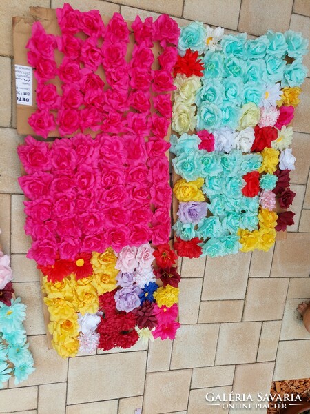 Artificial flower heads in one.