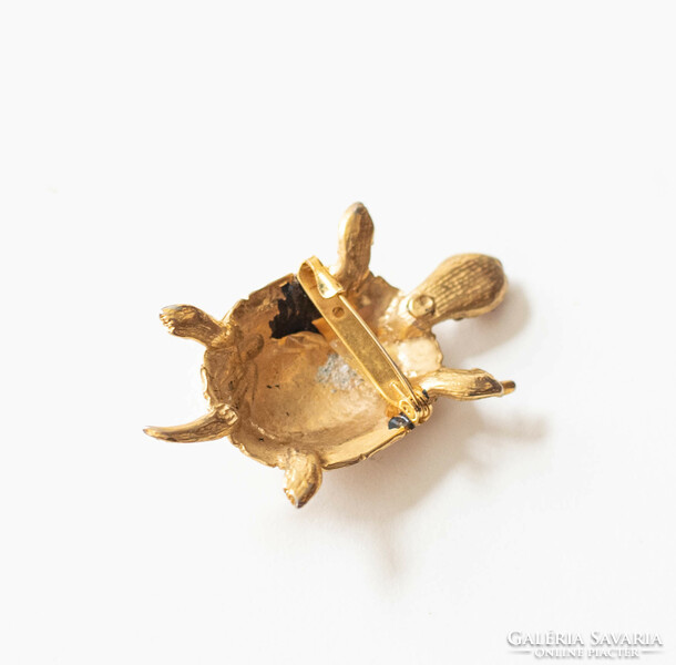 Teknősbéka formájú bross - vintage melltű, kitűző strasszkővel - teknős
