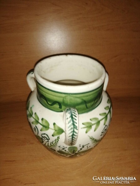 Antique glazed three-handled earthenware pot - 18.5 cm high (24/d)