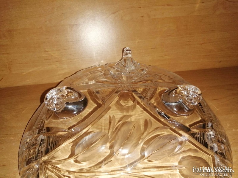 Gyönyörű kristály üveg három lábú kínáló tál asztalközép - átm. 27 cm (6p)