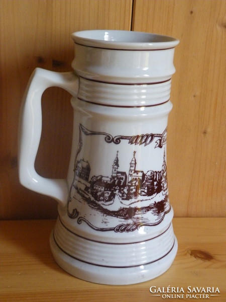 Alföldi porcelain jug - hódmezővásárhely 1830, with picture and inscription -