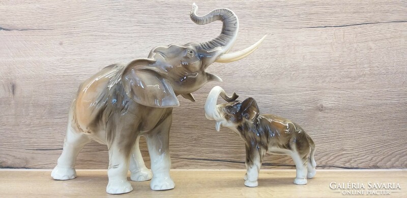 Royal dux Bohemian porcelain elephant pair, numbered, marked