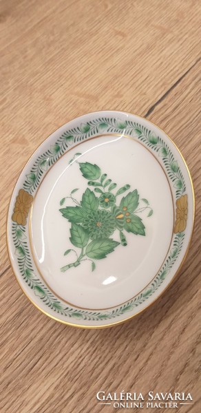 Hibátlan, zöld Apponyi mintával díszített Herendi porcelán hamutál, tálka.