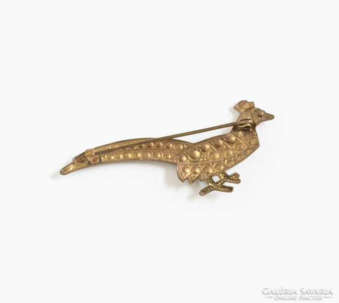 Retro pheasant copper brooch - vintage lapel pin, badge
