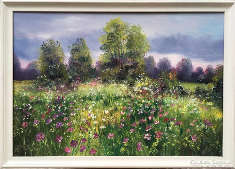 Marked contemporary painting-meadow flowers c.