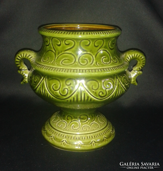 Majolica bowl/vase with handles (marked)