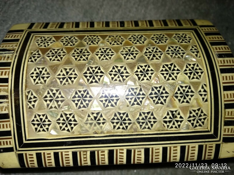 Wooden chest with mother-of-pearl and bone inlay, inlaid jewelry box