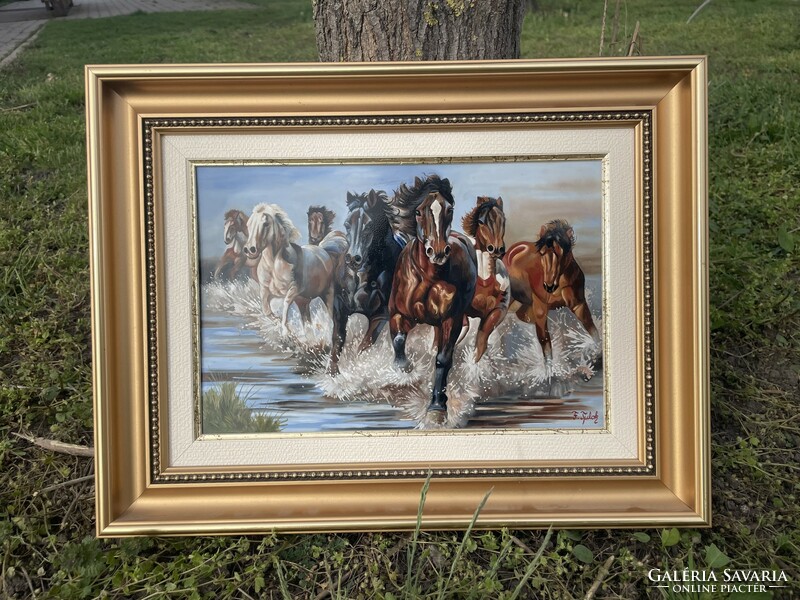 Tulok Ferenc festmény . Ló , lovas , ménes , vágta