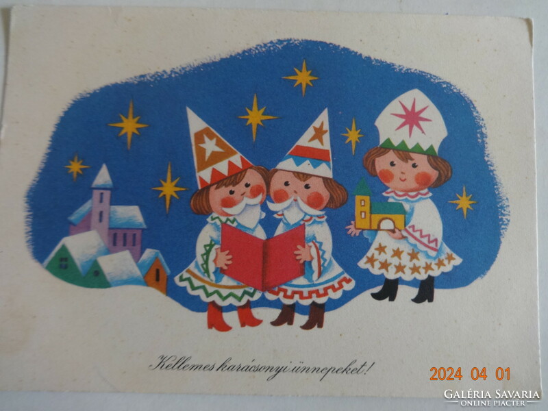 Régi grafikus karácsonyi képeslap - Boór Vera rajz