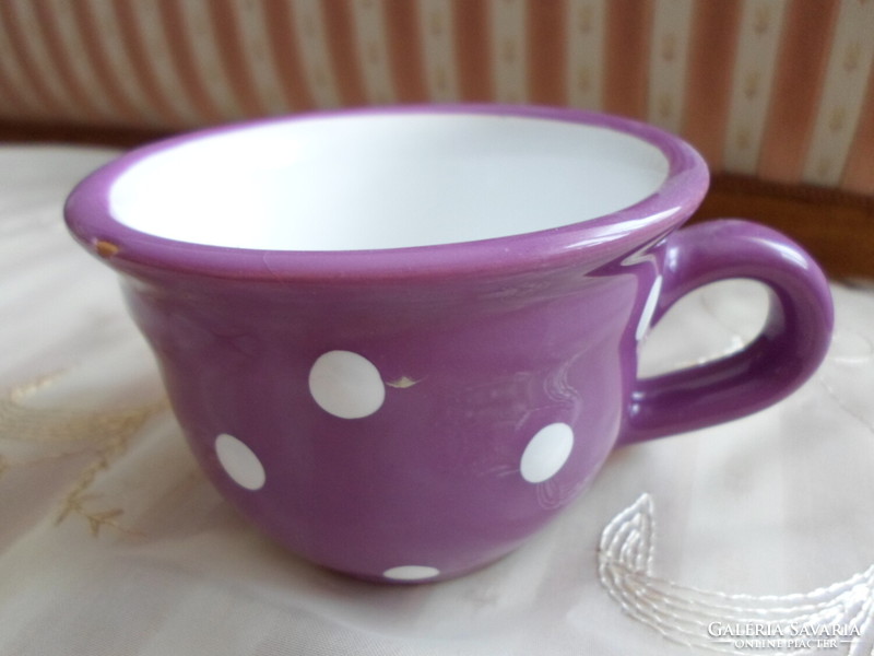 Purple, white polka dot ceramic mug, cup
