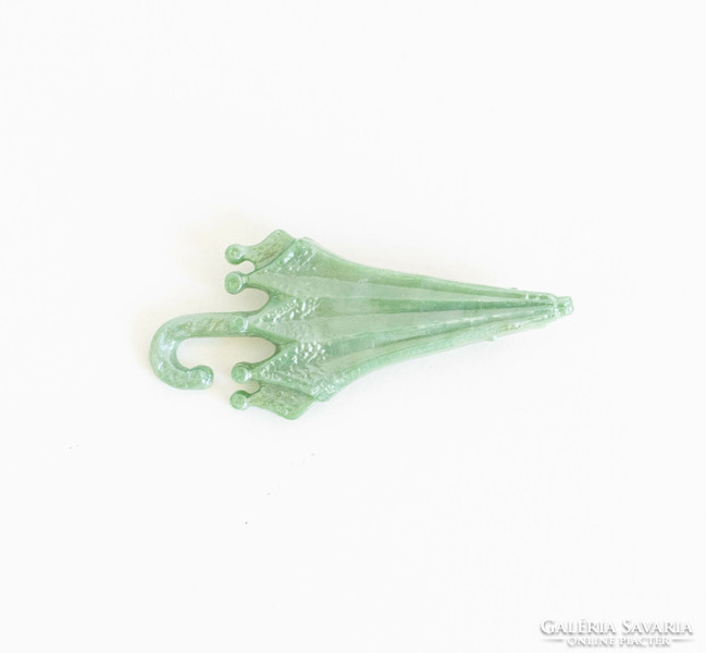 Green umbrella brooch - retro vinyl/plastic jewelry - lapel pin, badge