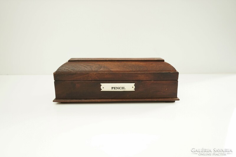 Old English wooden pencil holder box / retro old