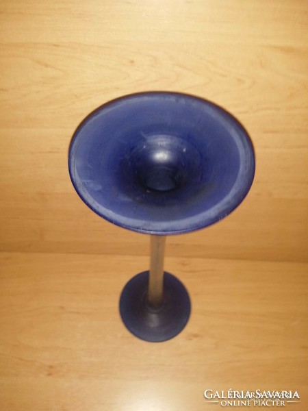 Kék üveg talpas gyertyatartó - 27 cm magas (fp)