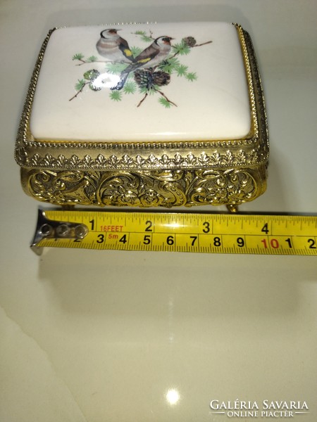 Beautiful old heavy copper and porcelain musical jewelry box