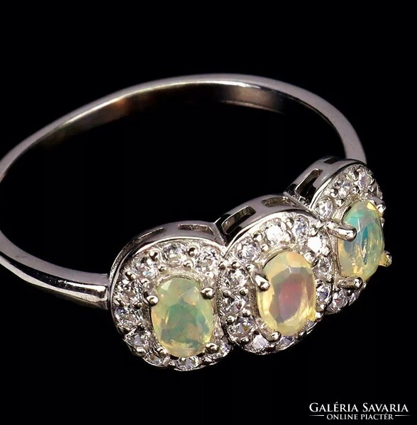 Genuine Ethiopian opal silver ring, size 8 (57).