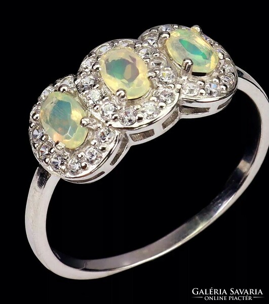 Genuine Ethiopian opal silver ring, size 8 (57).