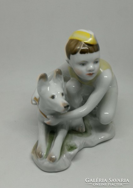 Lomonosov porcelain boy with his dog is 