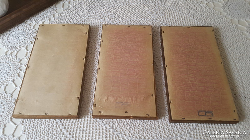 3 Old tile pictures in a wooden frame