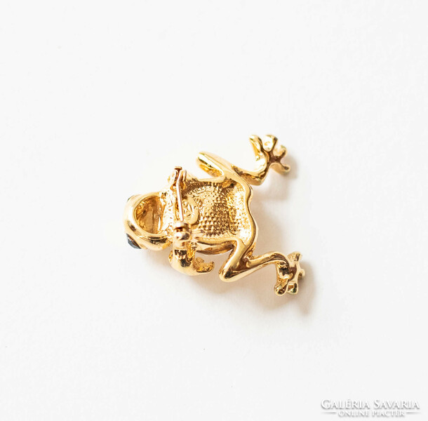 Frog-shaped brooch - vintage brooch, pin with rhinestones