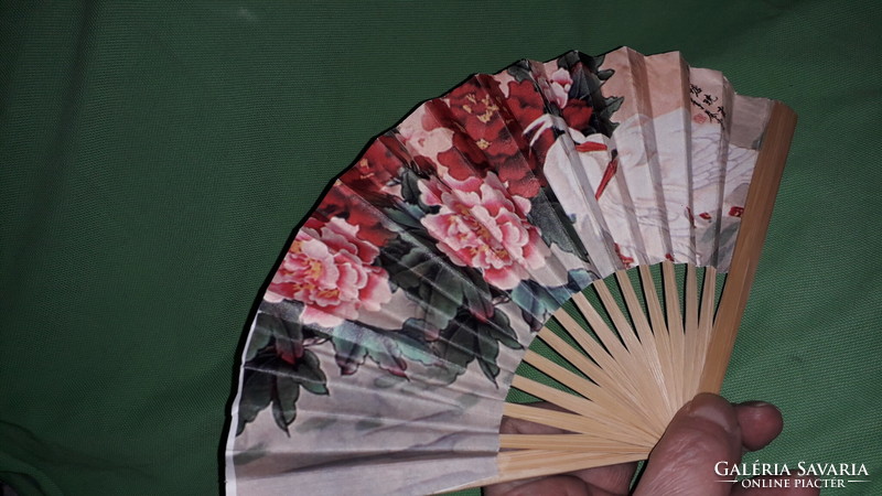 Retro oriental-made bamboo - paper hand fan opened 15 x 28 cm as shown in the pictures