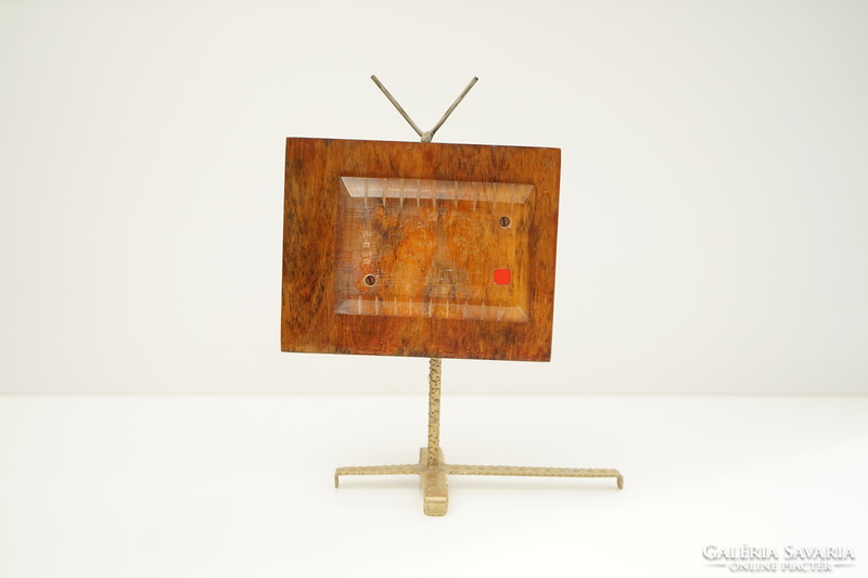 Mid century plywood TV sculpture / retro old table decoration / landscape picture / 22 cm high