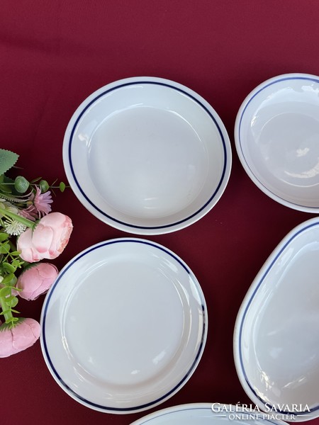 Alföld Alföldi  Zsolnay  menzamintás kék csíkos süteményes  virslis tányérok tányér nosztalgia darab