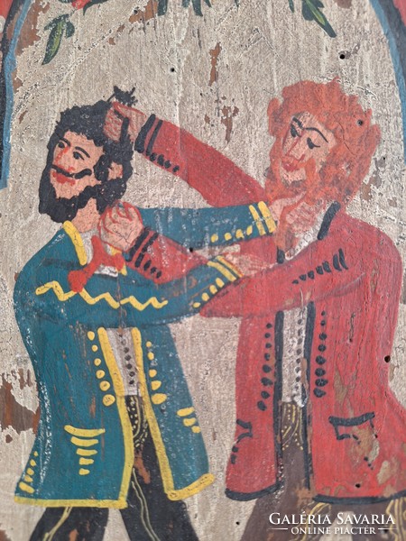 Kocsmai verekedés fa tábla festmény