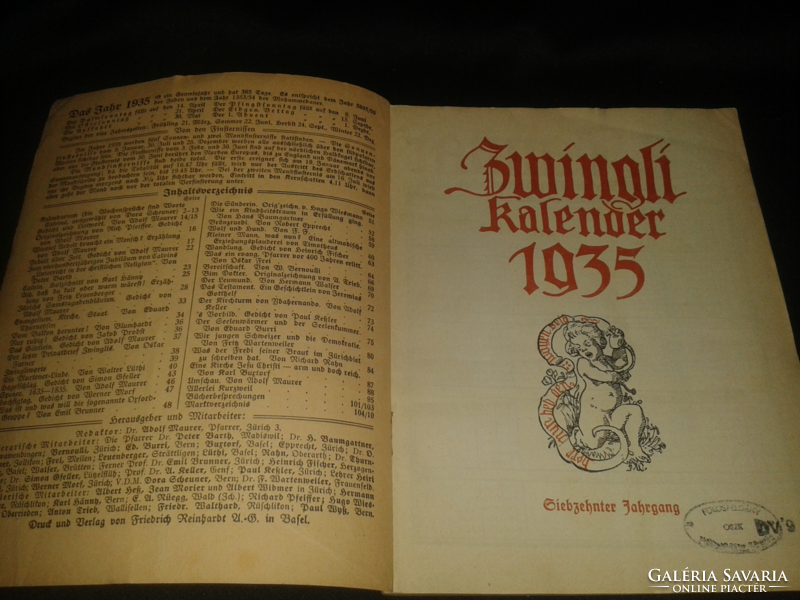 1935 Zwingli Kalender, (calendar)