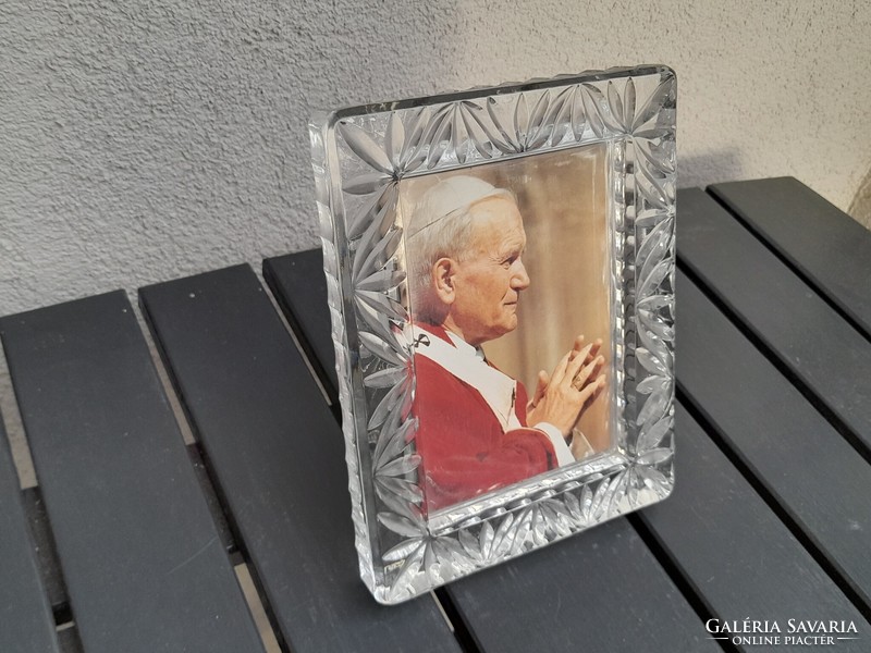 Photo of Pope John Paul II in a thick glass or crystal frame